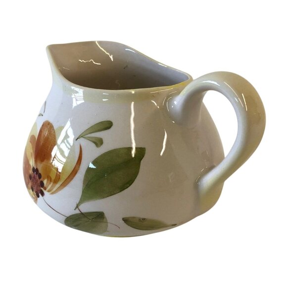 Secla Pottery Pitcher Hand Painted Portugal Ceramic Flowers Squat Wide Mouth - Picture 8 of 10